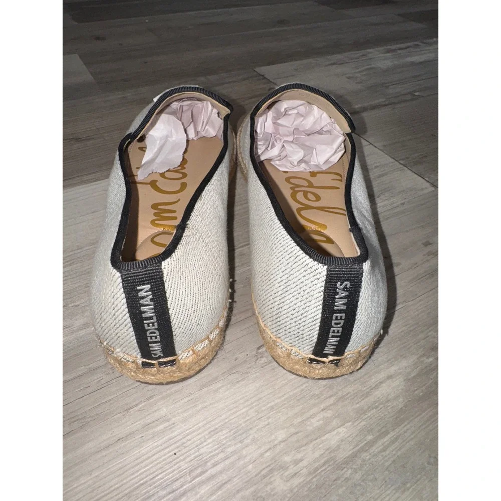 Sam Edelman Kathleen Espadrille Flats Women Light Grey White Fabric SE Logo 8.5M